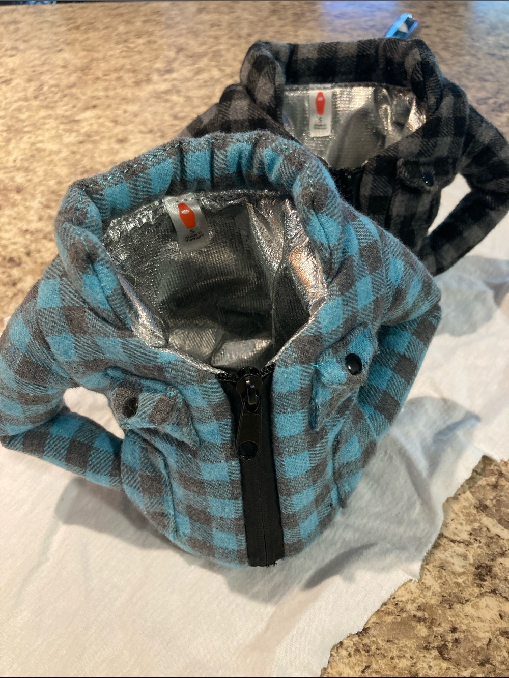 Insulated Plaid Bottle Sleeve - Blue/Gray